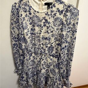 Aqua Ivory and Indigo Patterned Dress